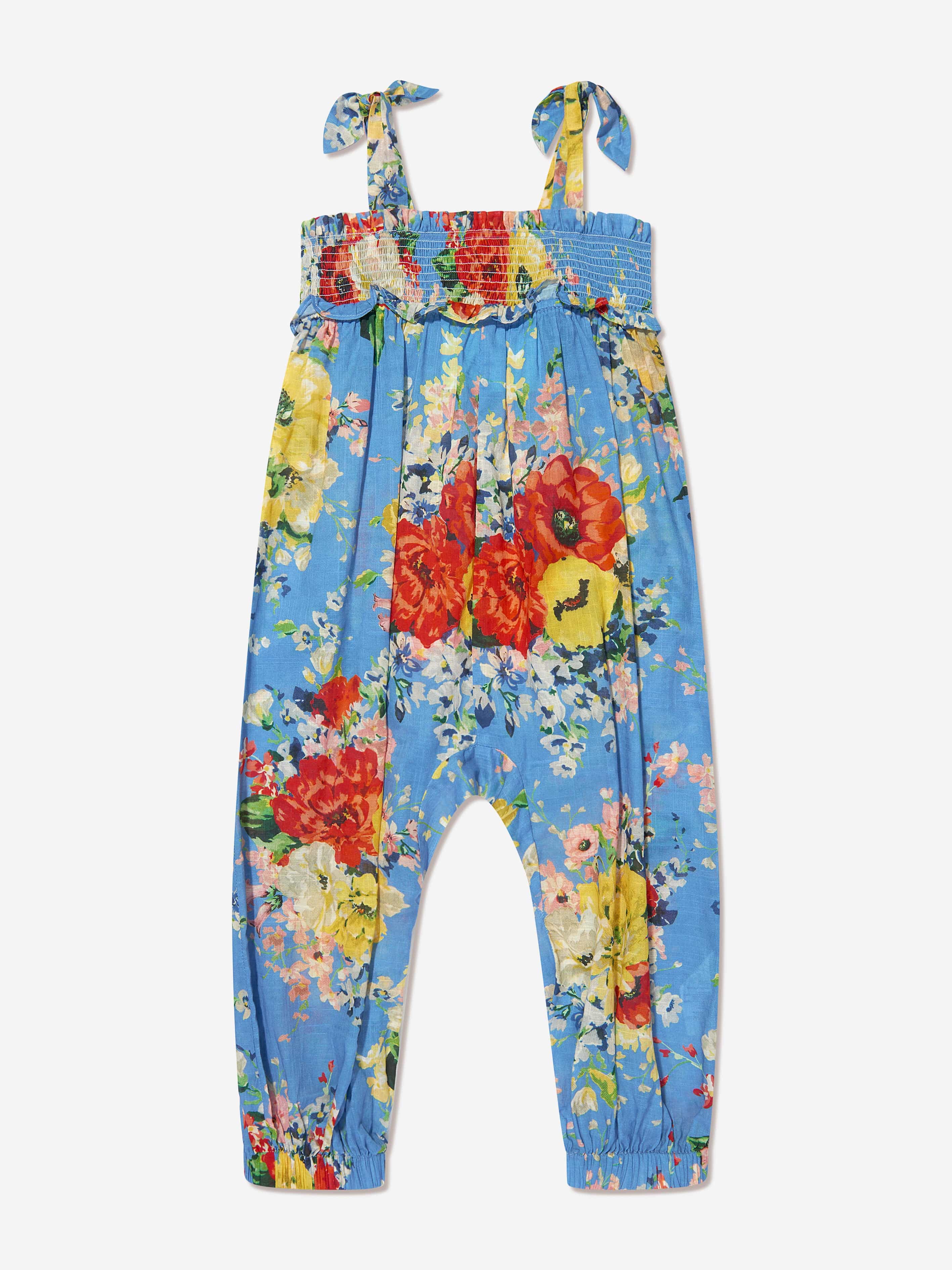 Zimmermann Girls Alight Shirred Jumpsuit in Blue