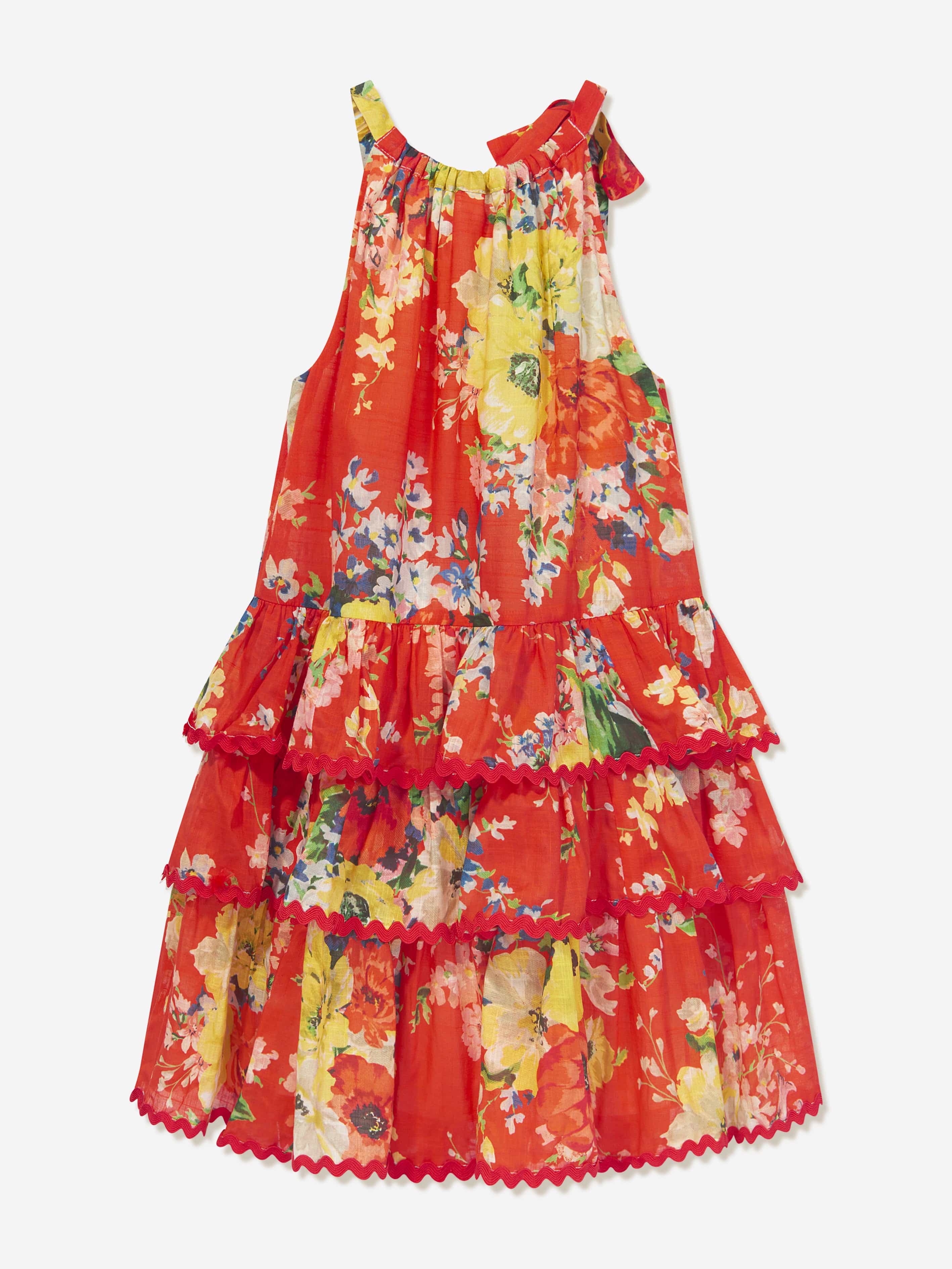 Zimmermann Girls Alight Tiered Halter Dress in Red