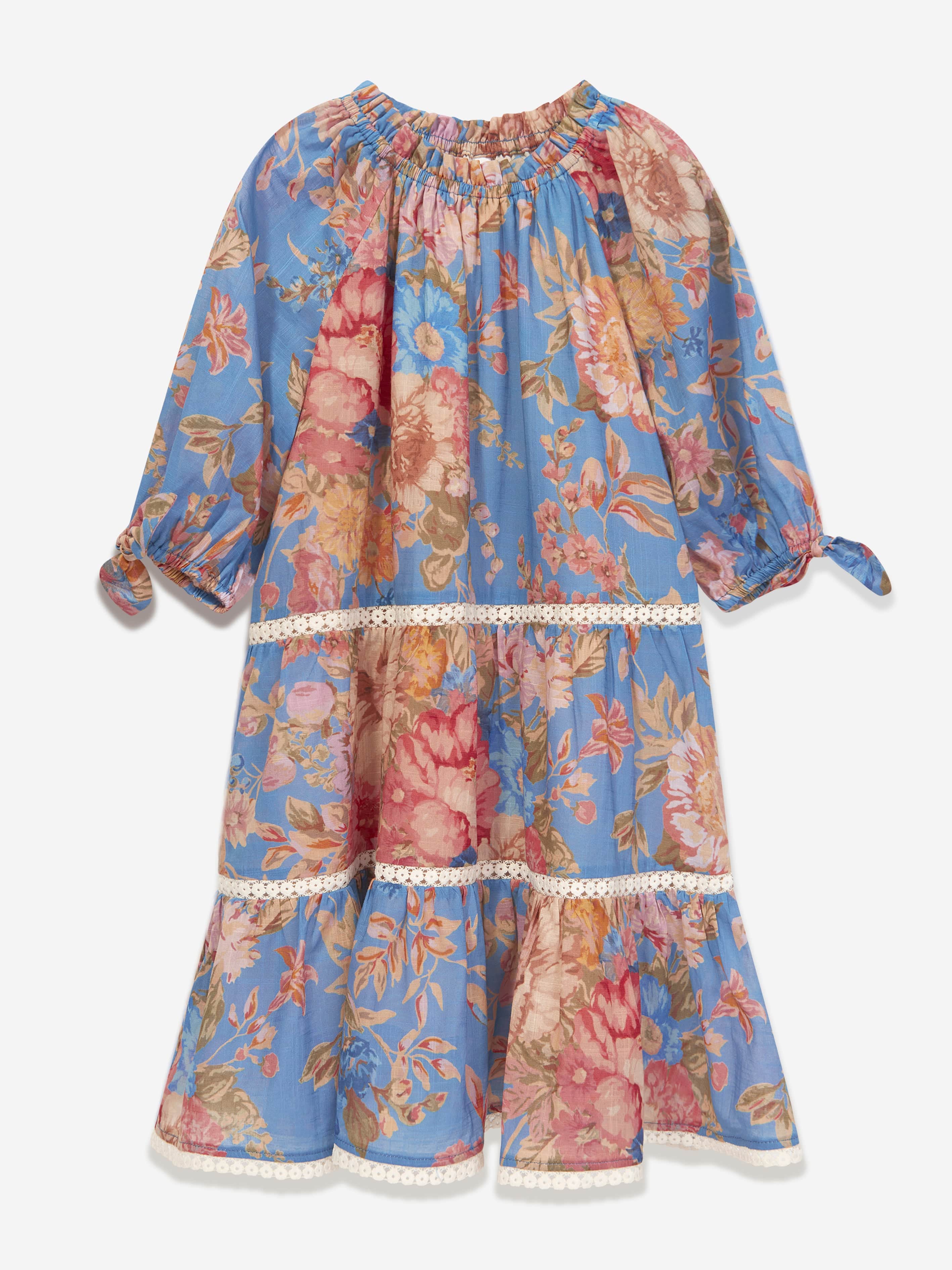 Zimmermann Girls August Puff Sleeve Mini Dress in Blue