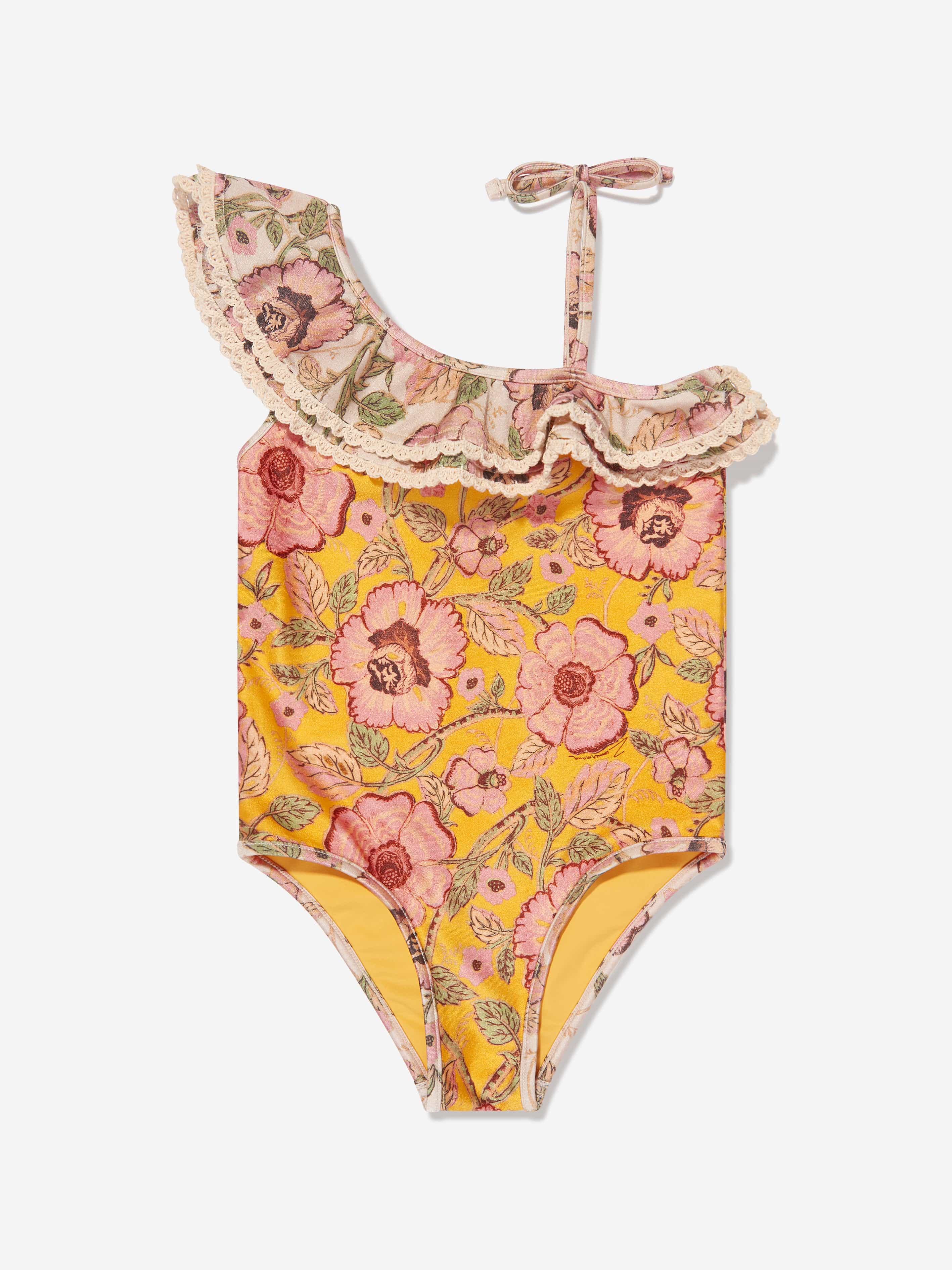 Zimmermann Girls Junie Trim Frill Swimsuit in Multicolour