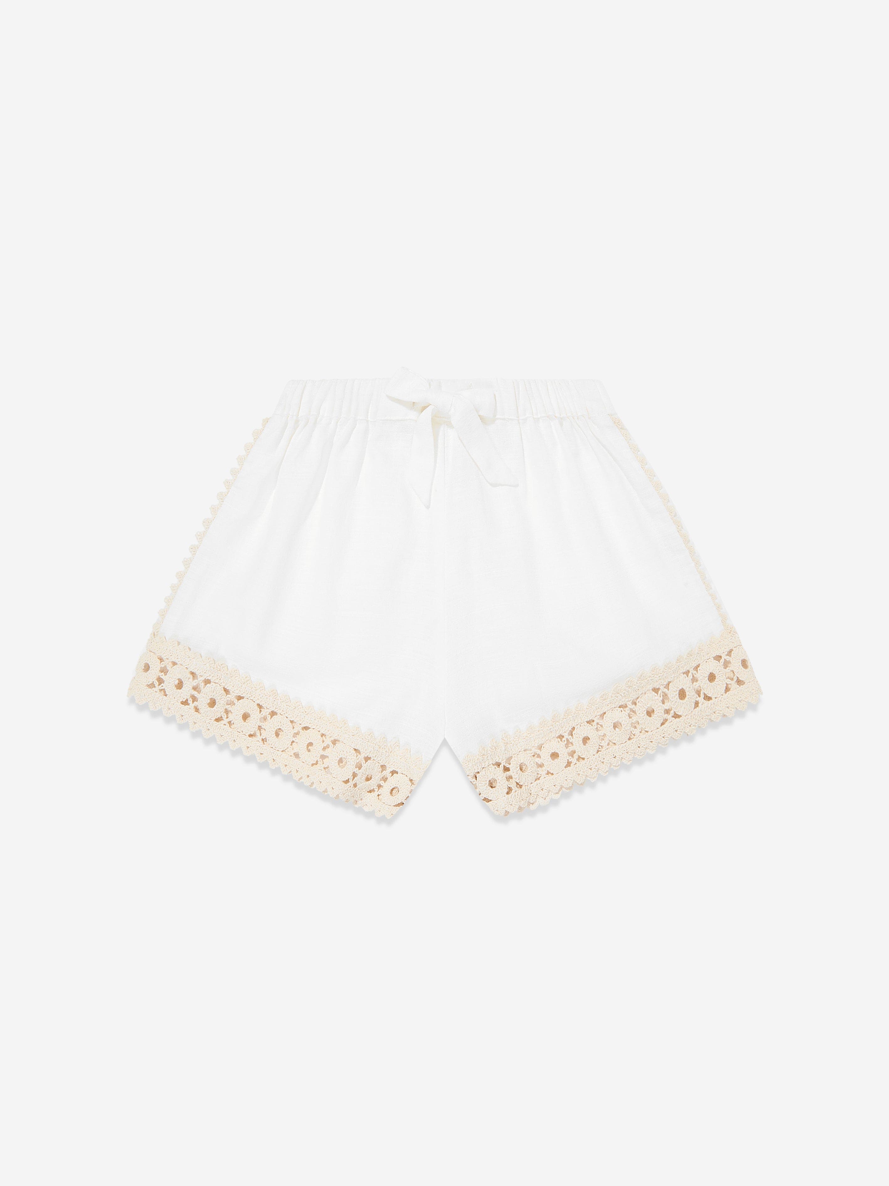 Zimmermann Girls Wylie Trimmed Shorts in Ivory