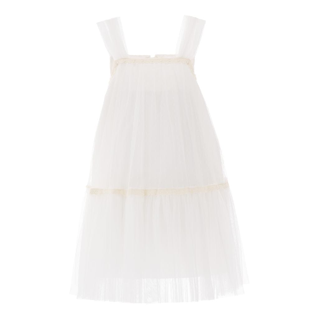 White Square Tulle Overlay Dress