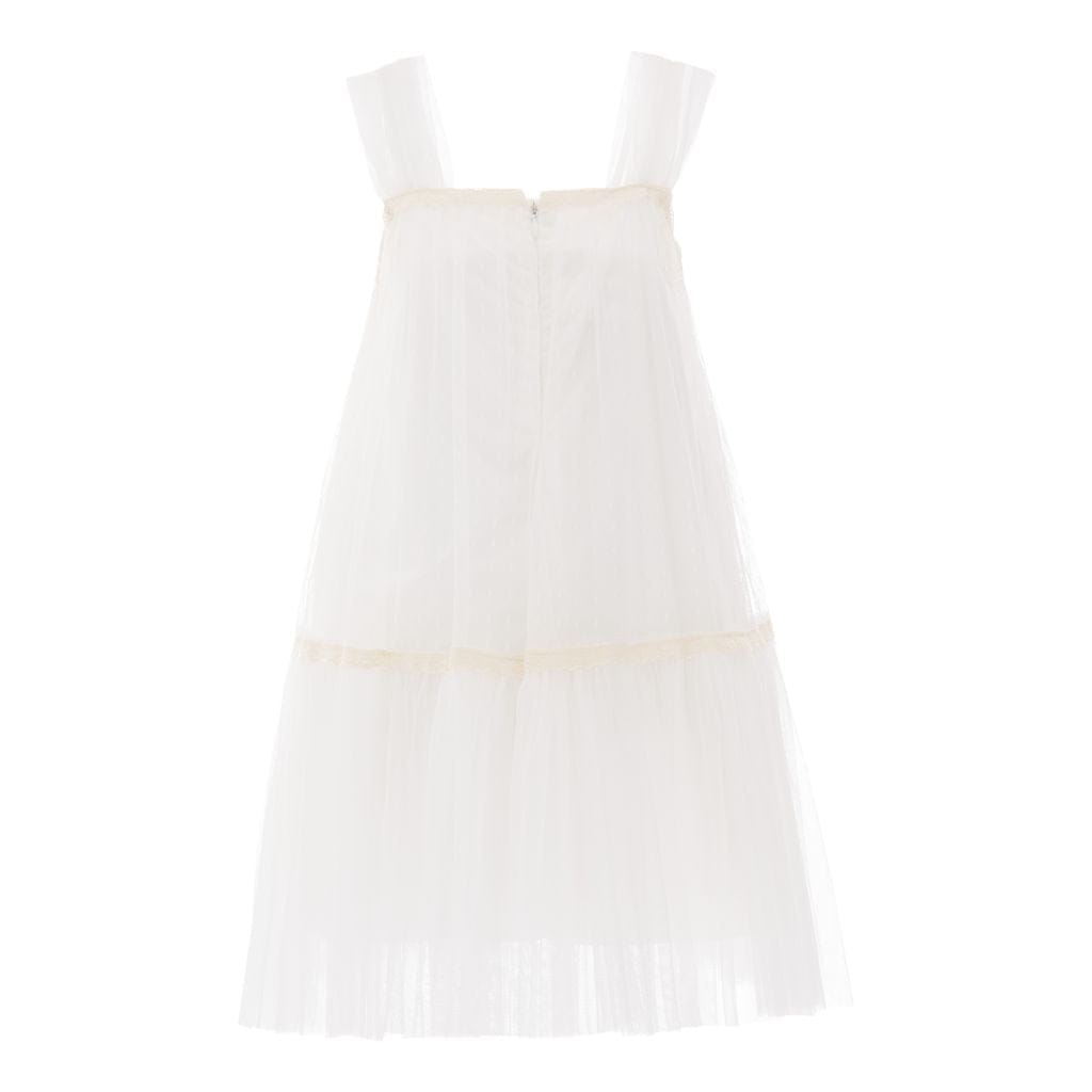 White Square Tulle Overlay Dress