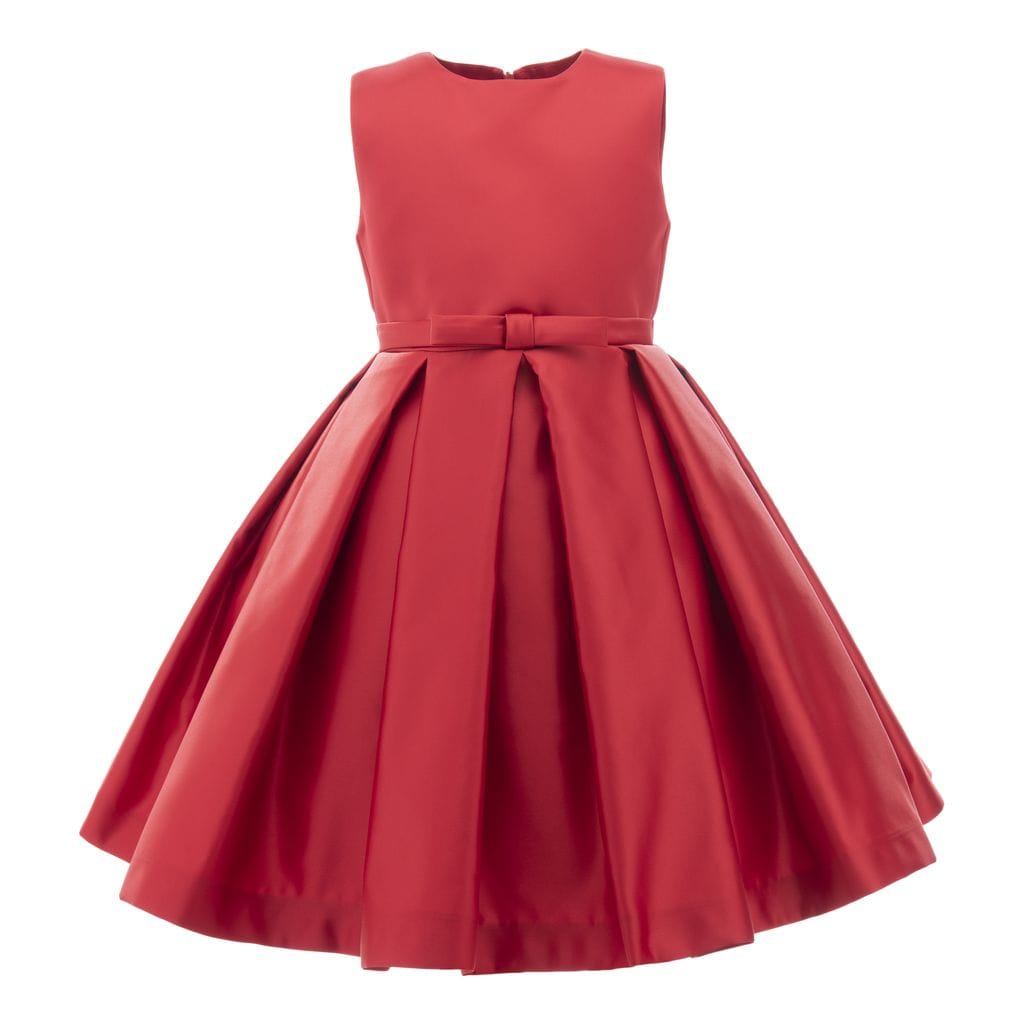 Red Pleated Satin Dress