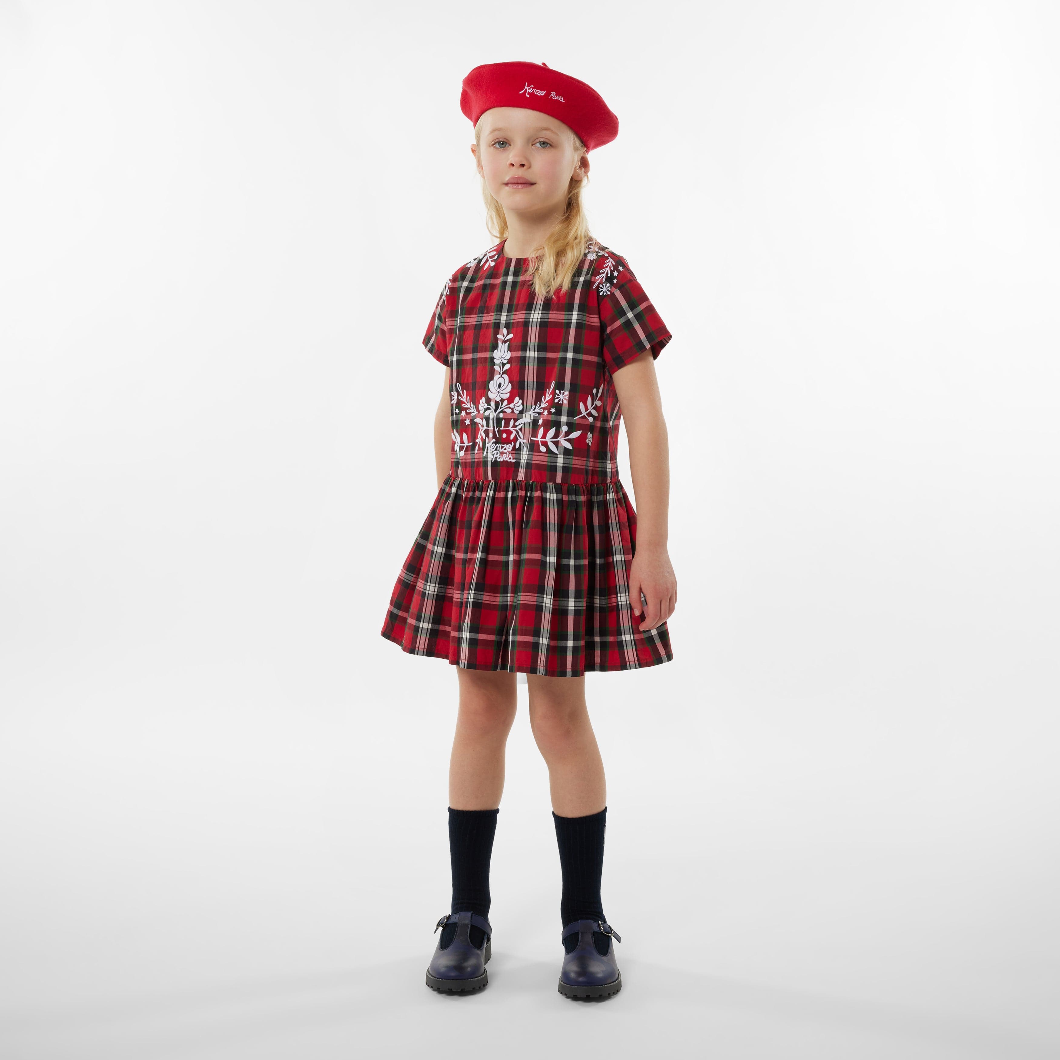 KENZO Girls Checked Embroidered Dress in Red