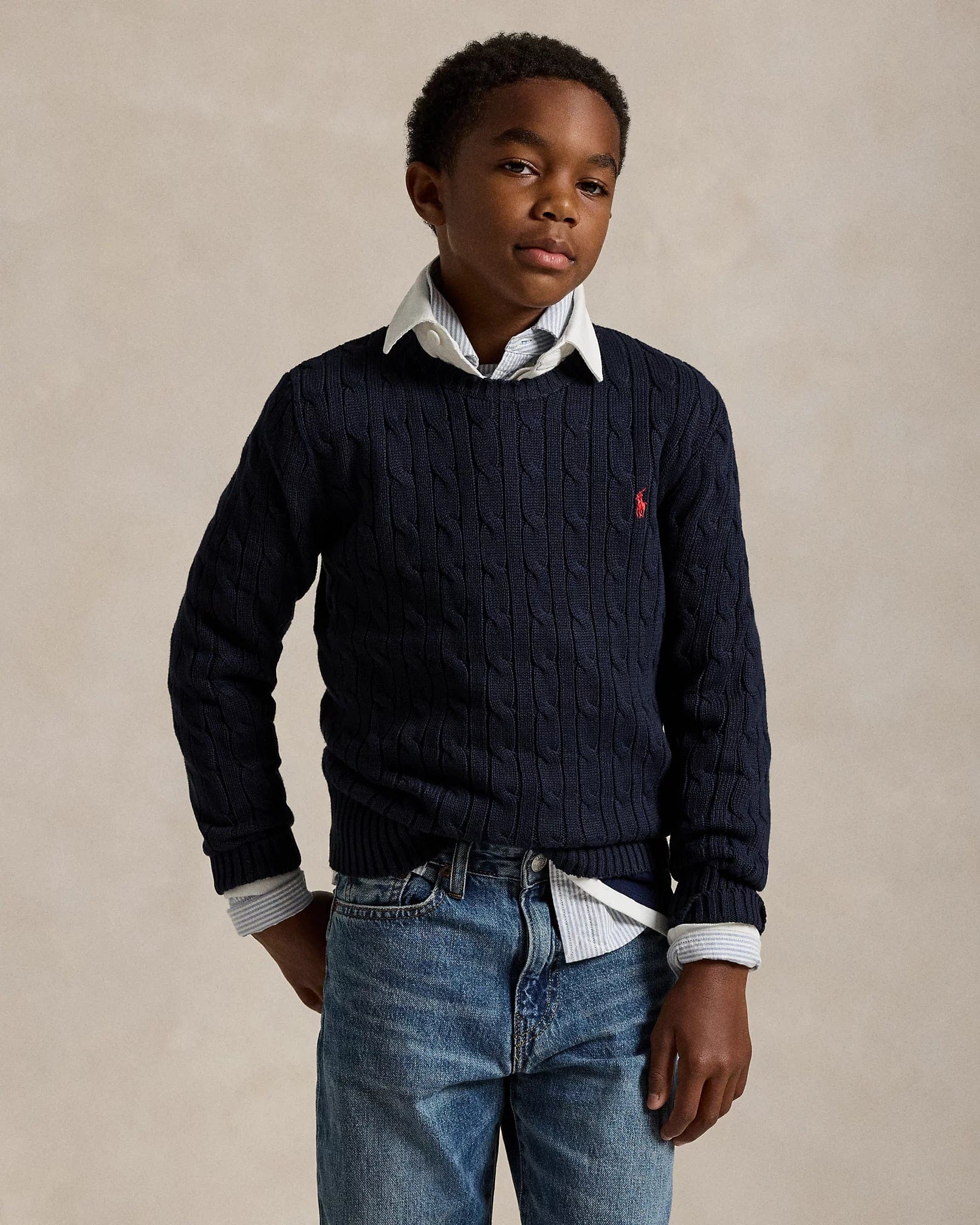 Ralph Lauren Boys Cable Knit Jumper in Navy