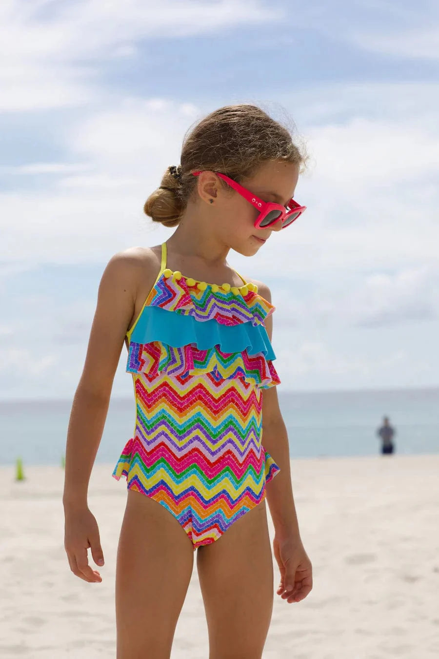 Nessi Byrd Girls Ruffled Open Back Julie Swimsuit in Multicolour